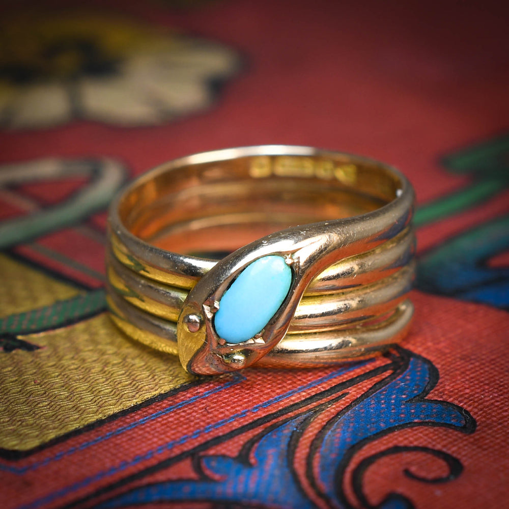 Edwardian Turquoise Coiled Snake Ring