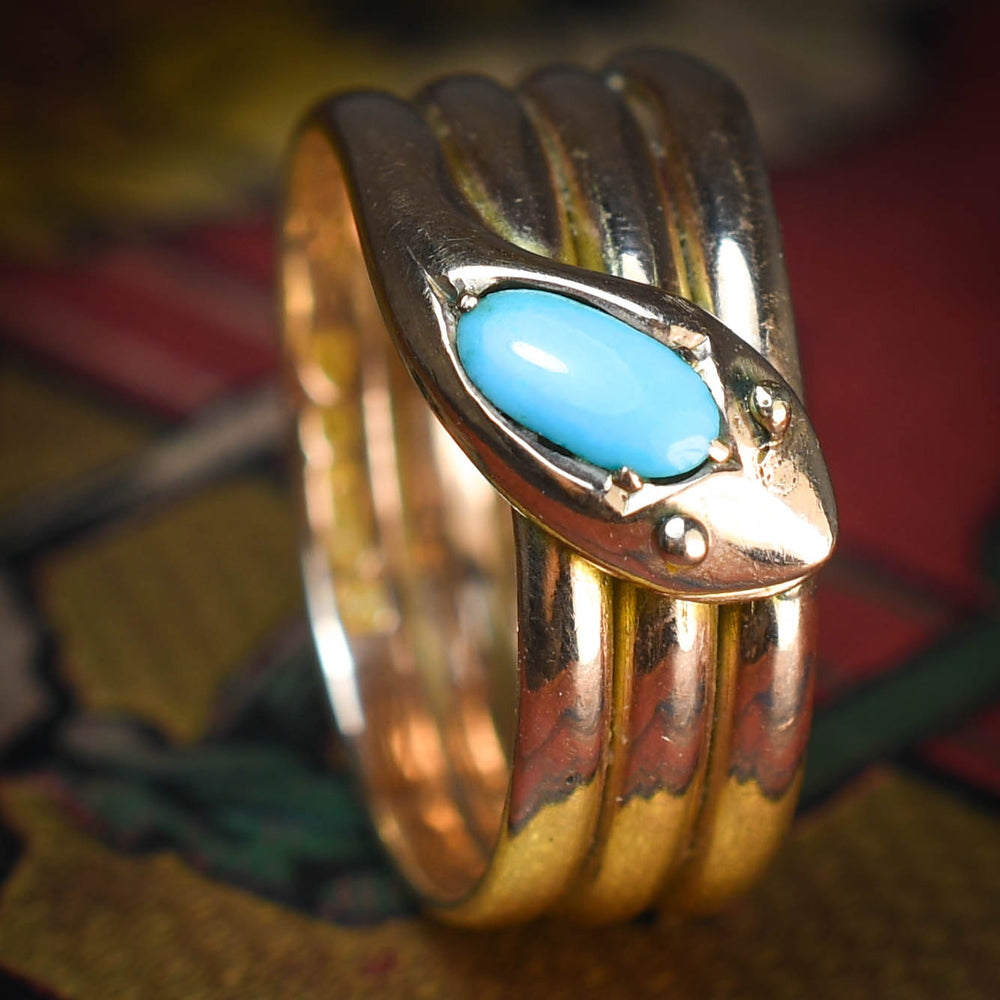 Edwardian Turquoise Coiled Snake Ring