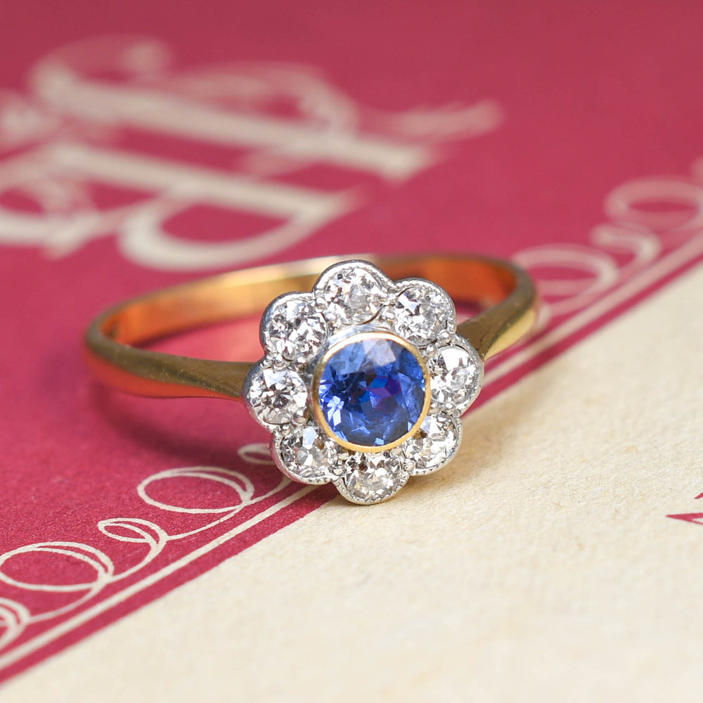 Edwardian Sapphire & Diamond Daisy Ring