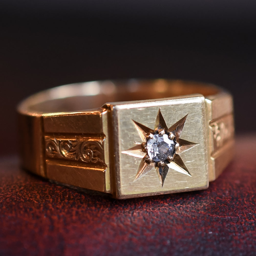Art Deco Diamond Star Signet Ring