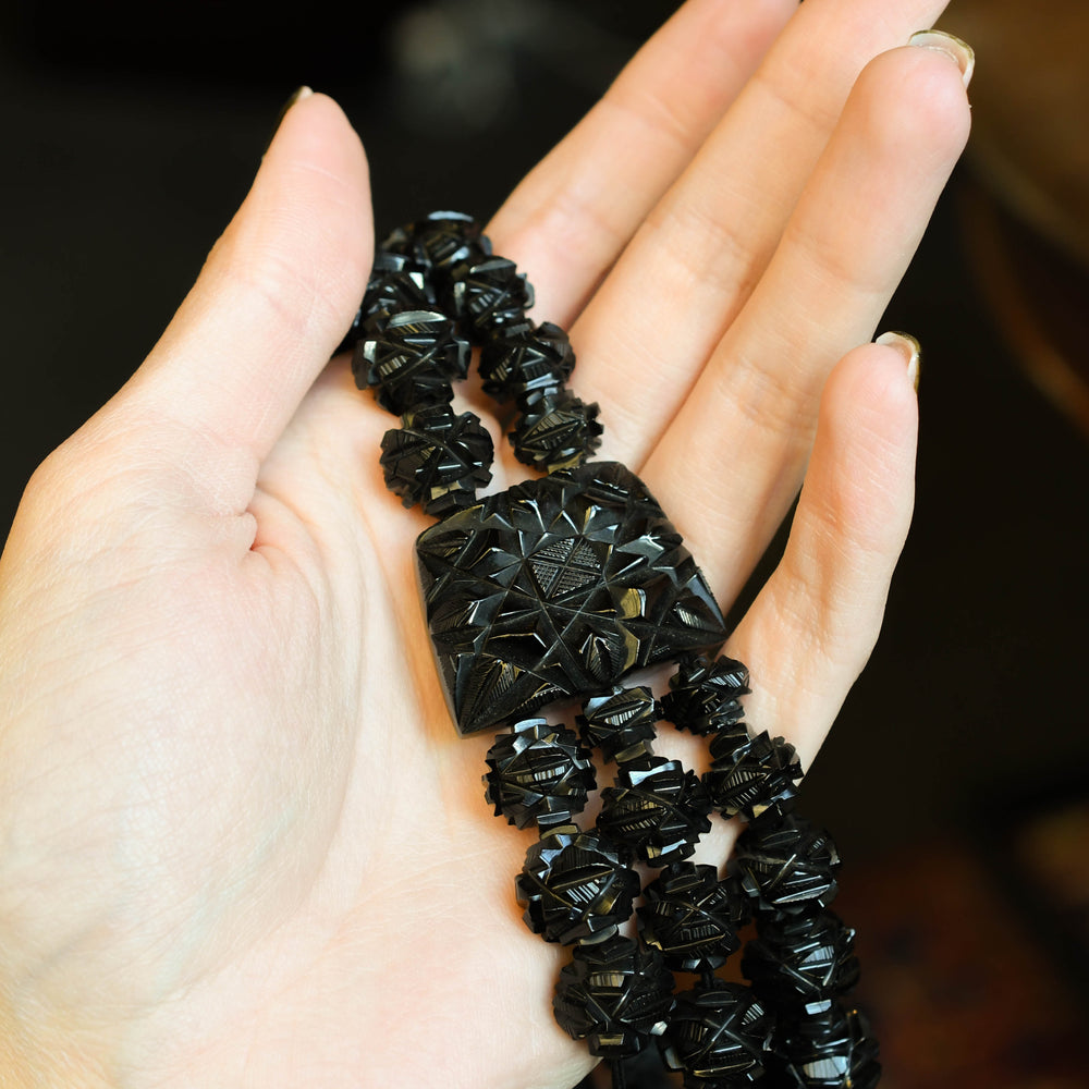 Victorian Caved Whitby Jet Layered Necklace