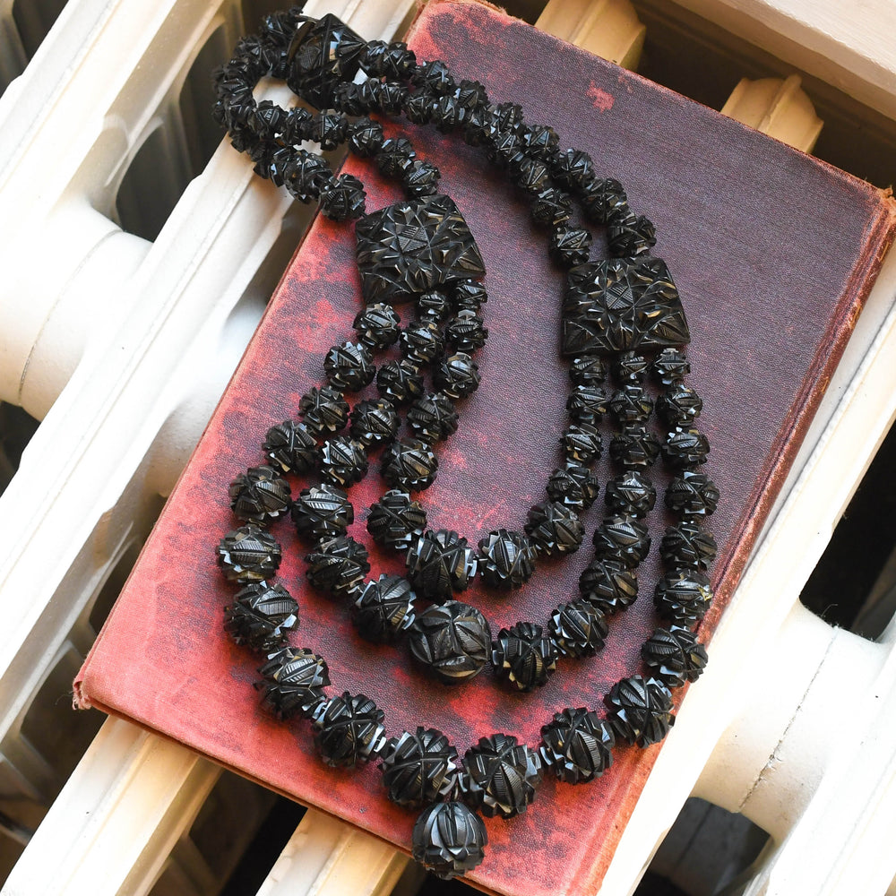Victorian Caved Whitby Jet Layered Necklace