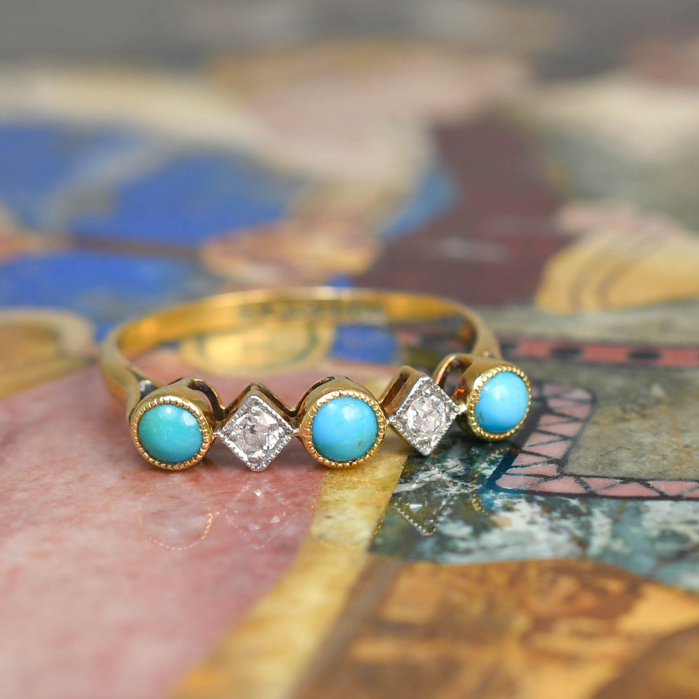 Edwardian Turquoise & Diamond 5-Stone Ring