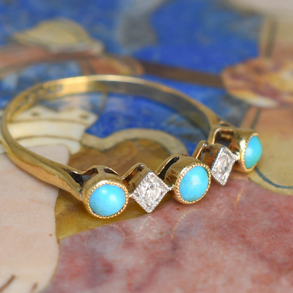 Edwardian Turquoise & Diamond 5-Stone Ring