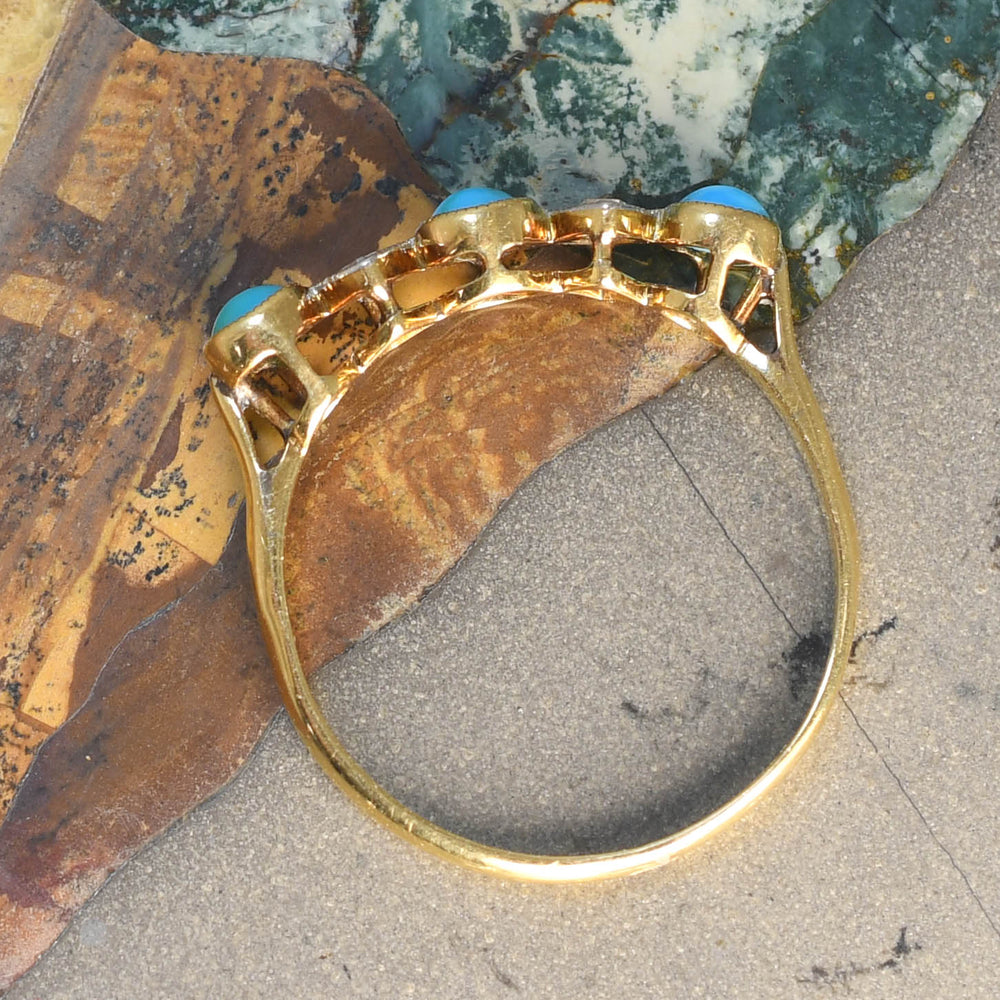 Edwardian Turquoise & Diamond 5-Stone Ring