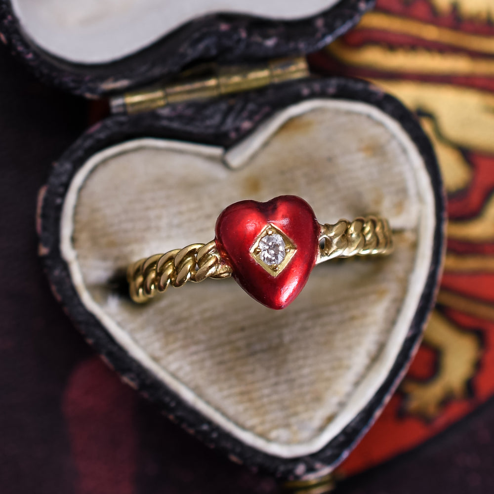 Victorian Diamond & Enamel Heart Ring