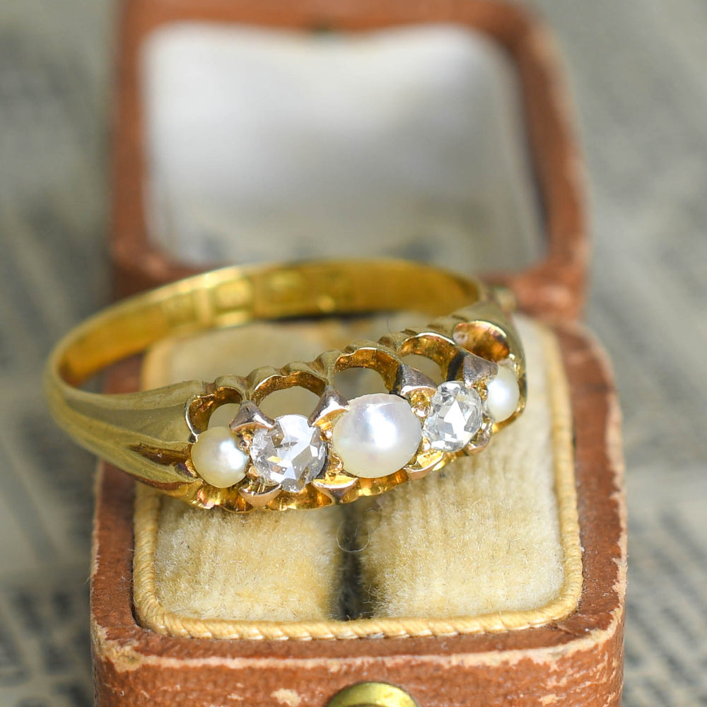 Victorian Pearl & Rose Cut Diamond 5-Stone Ring