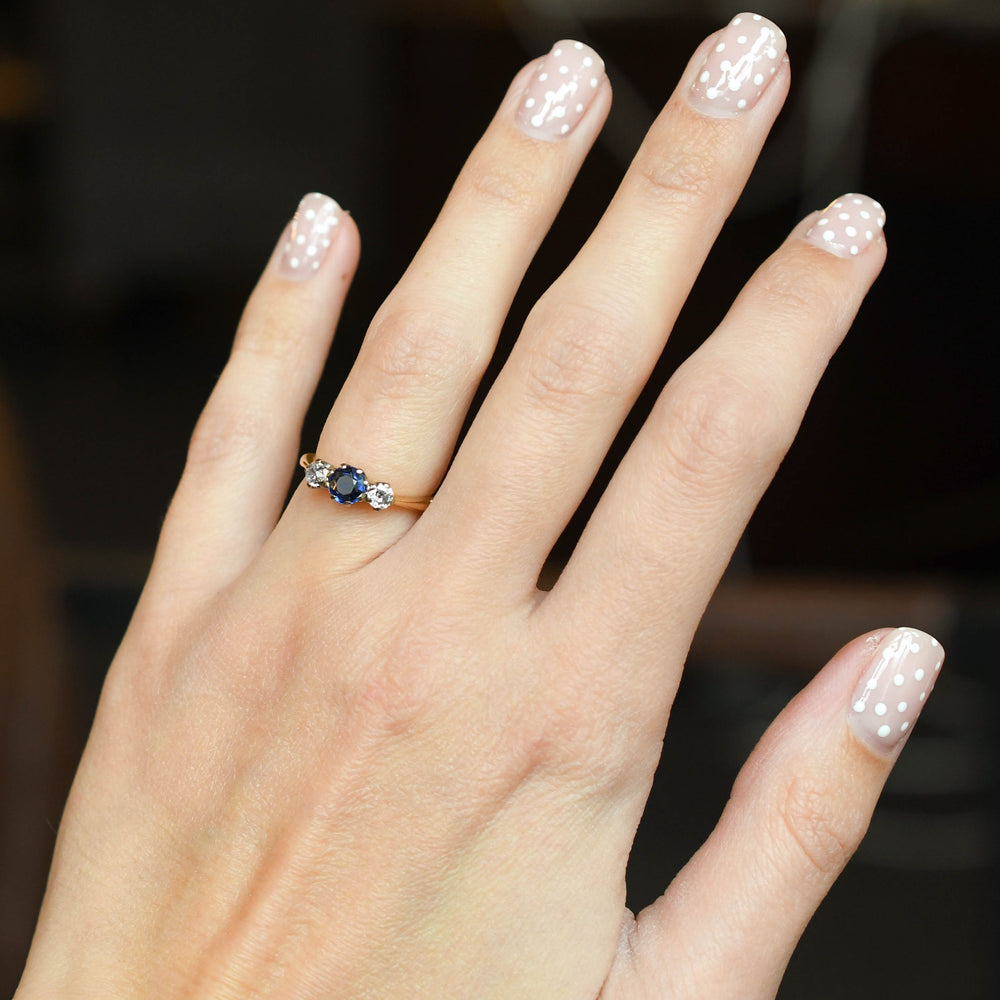 Antique Sapphire & Diamond Trilogy Ring