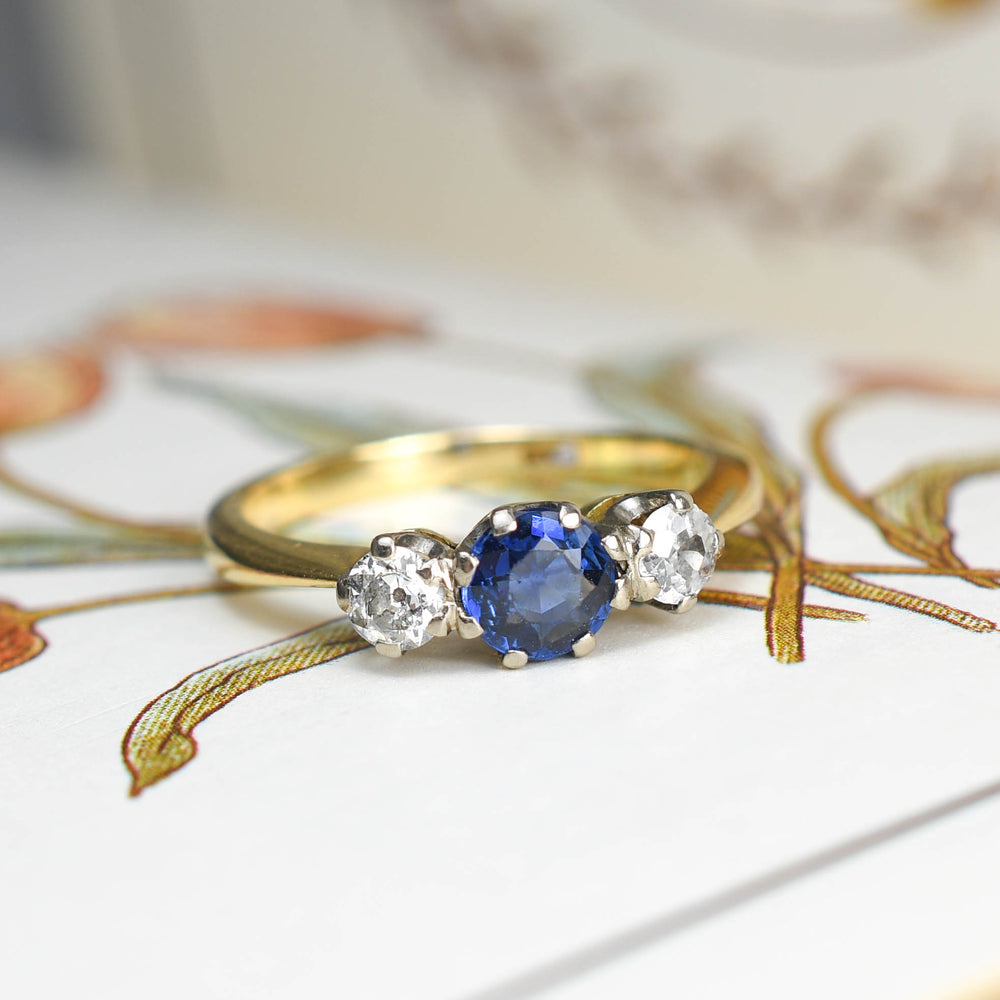 Antique Sapphire & Diamond Trilogy Ring