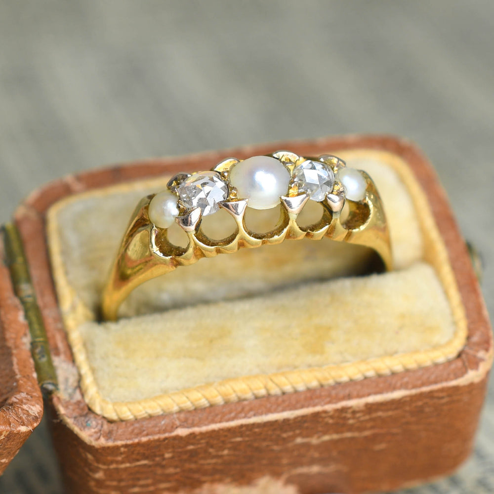Victorian Pearl & Rose Cut Diamond 5-Stone Ring