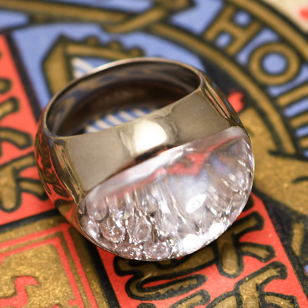 1940's Rock Crystal & Diamond Space Age Ring