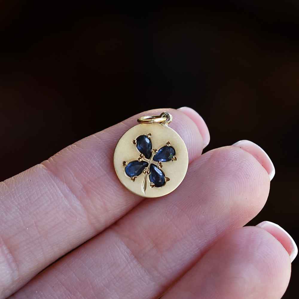 Edwardian French Sapphire Four Leaf Clover Charm