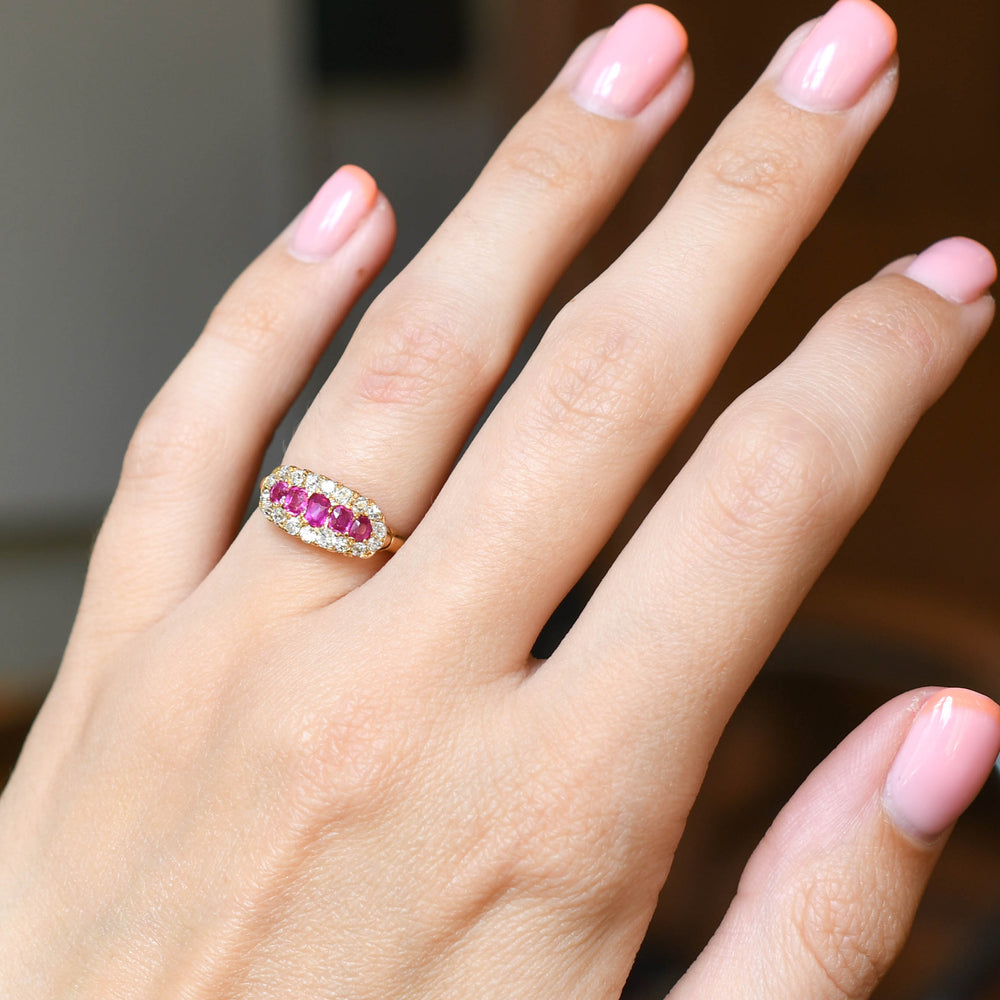 Late Victorian 5-Stone Ruby & Diamond Cluster Ring