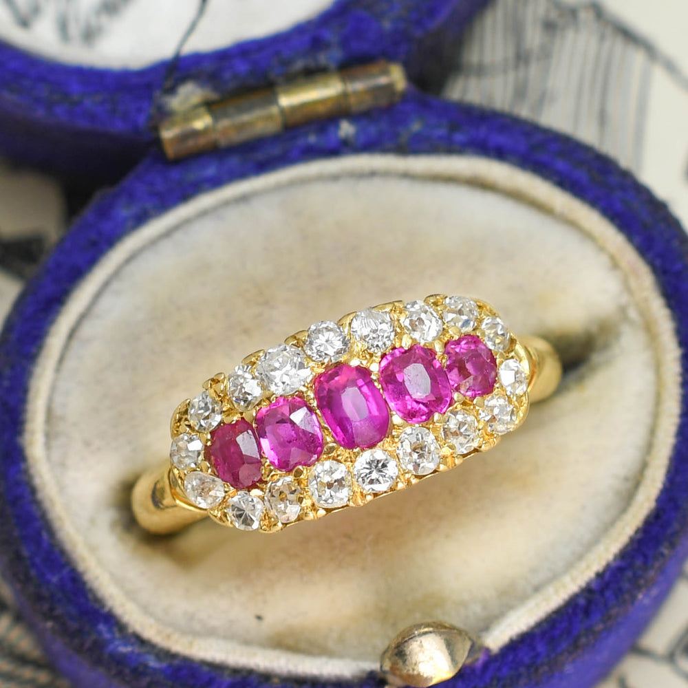 Late Victorian 5-Stone Ruby & Diamond Cluster Ring