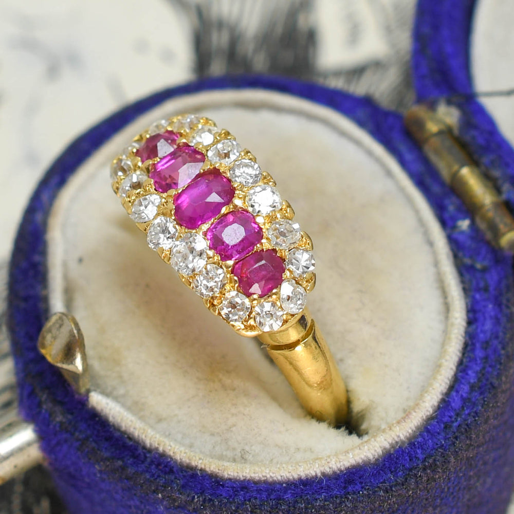 Late Victorian 5-Stone Ruby & Diamond Cluster Ring
