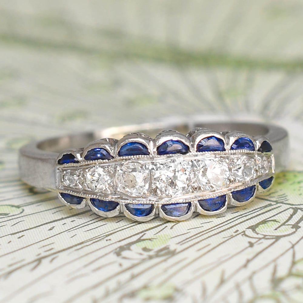 Art Deco Sapphire & Diamond Half Hoop Ring