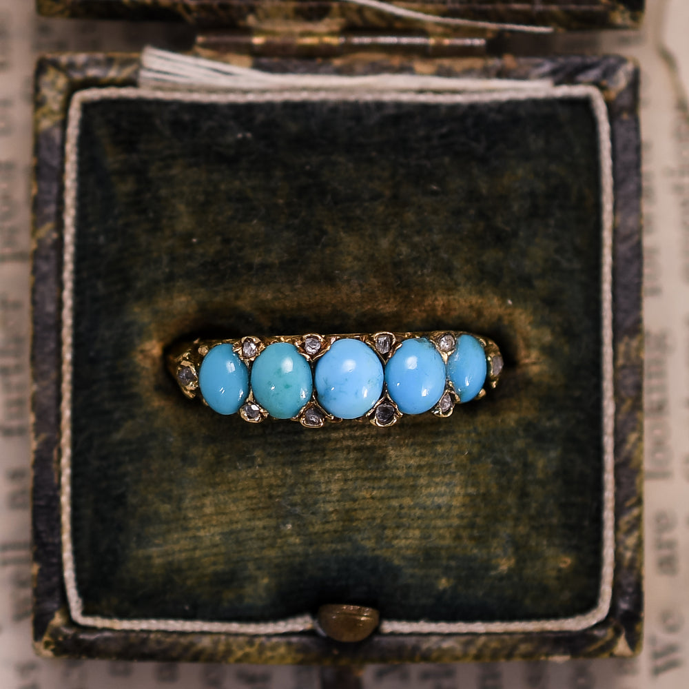 Victorian Turquoise & Diamond 5-Stone Ring