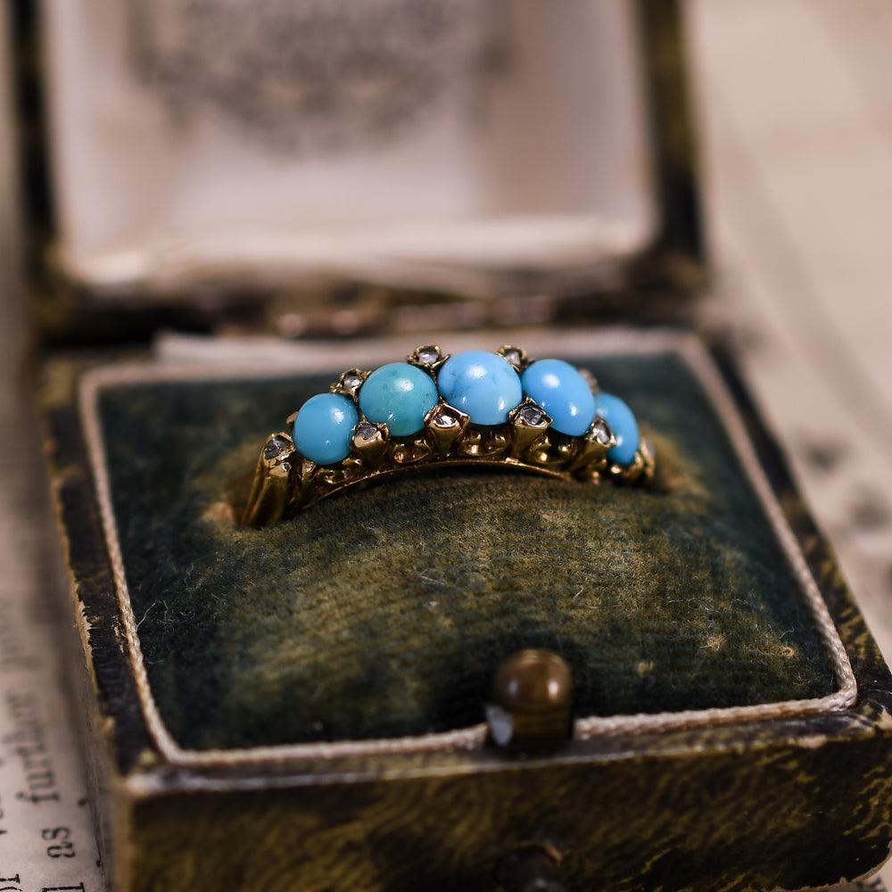 Victorian Turquoise & Diamond 5-Stone Ring