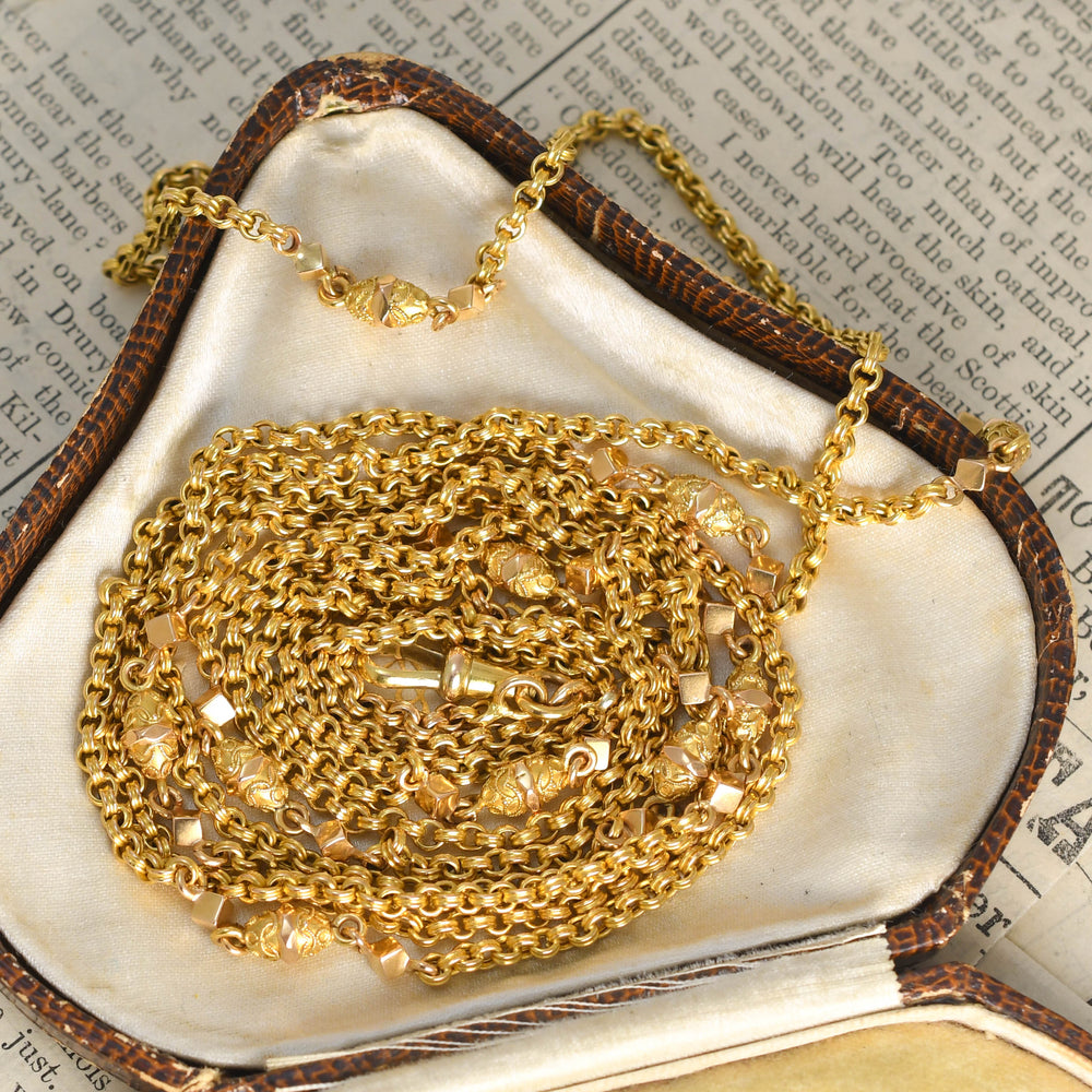 Antique French 18k Gold Fancy-Link Long Guard Chain, 60
