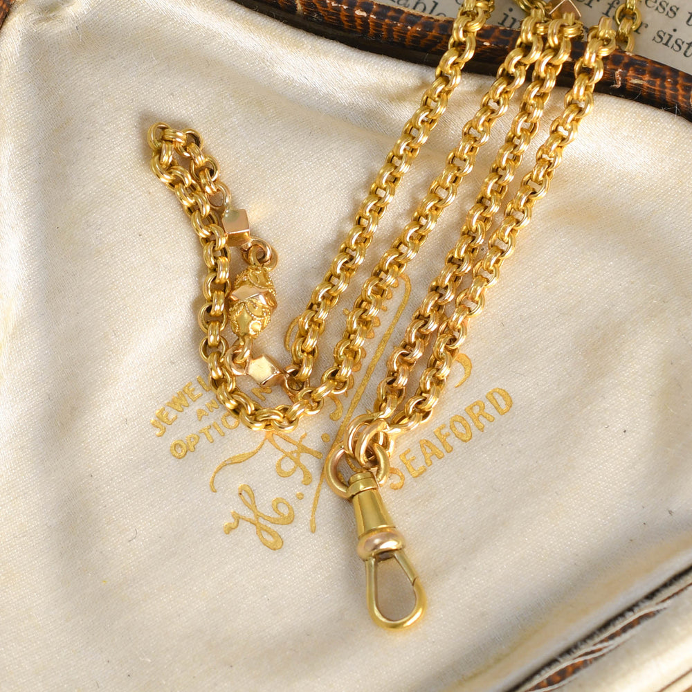 Antique French 18k Gold Fancy-Link Long Guard Chain, 60