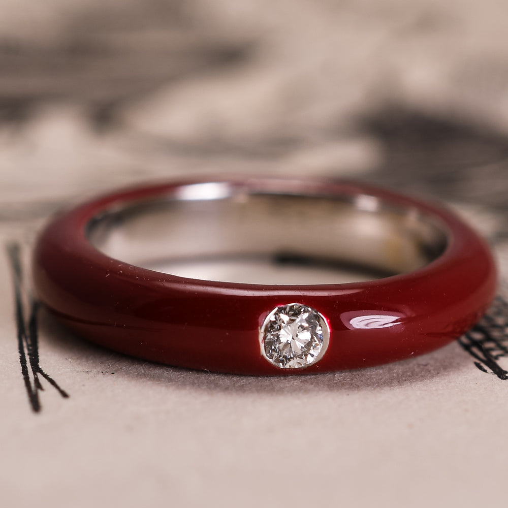 Vintage Diamond & Red Enamel Band