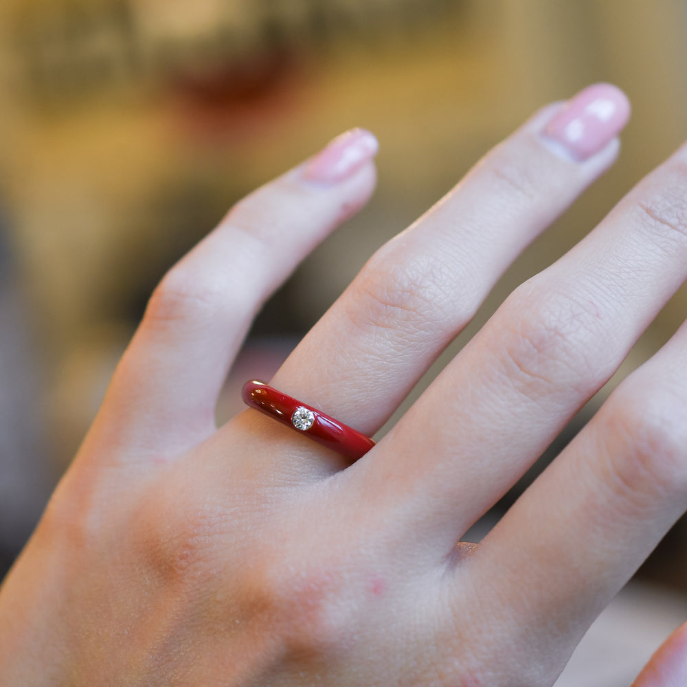 Vintage Diamond & Red Enamel Band