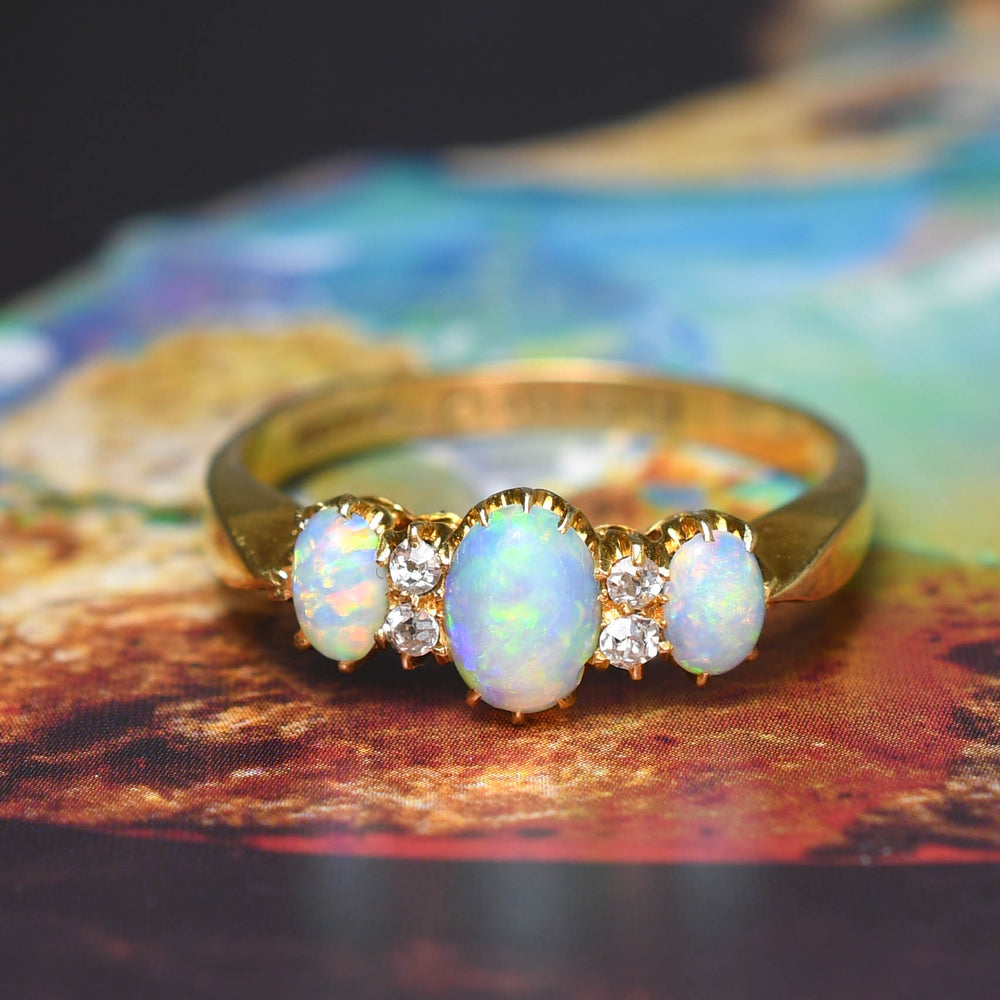 Edwardian 3-Stone Opal & Diamond Ring