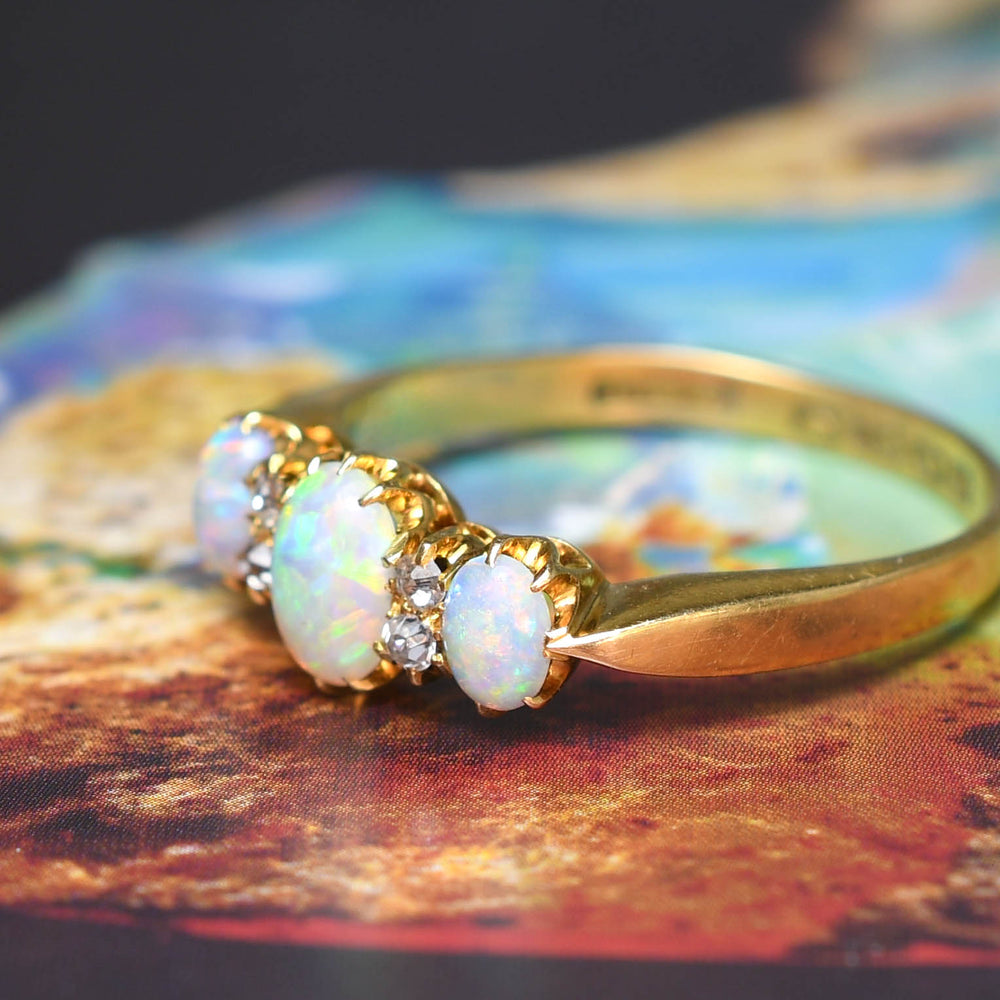 Edwardian 3-Stone Opal & Diamond Ring