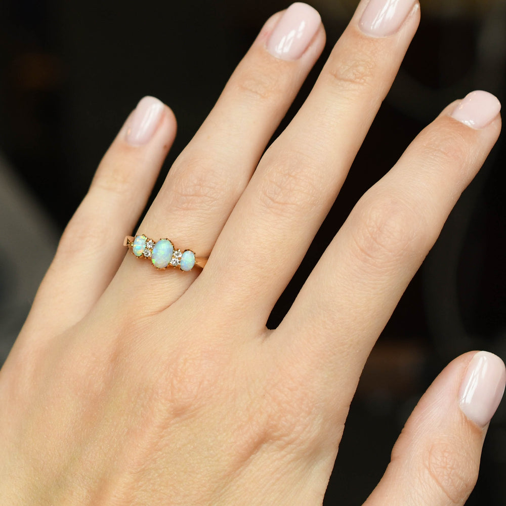 Edwardian 3-Stone Opal & Diamond Ring