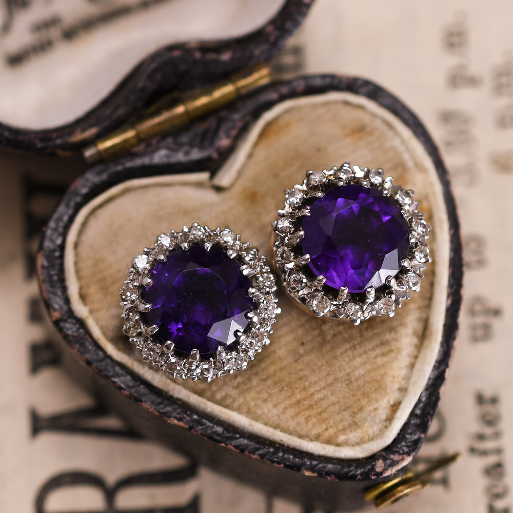 1930's Amethyst & Diamond Stud Earrings