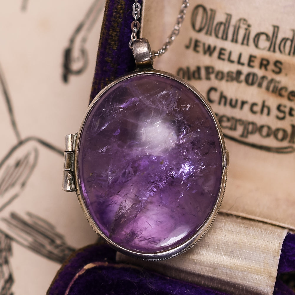 Victorian Rutilated Amethyst Silver Locket