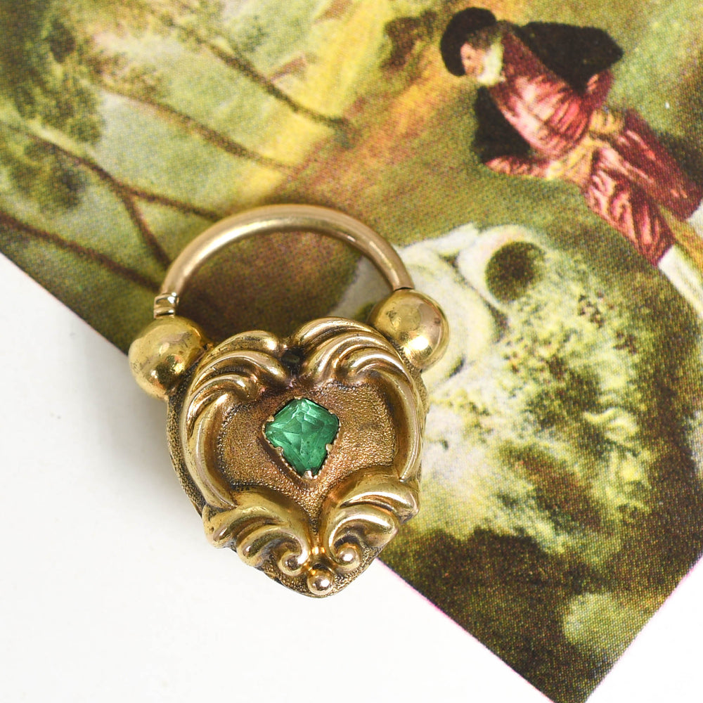 Georgian Emerald 15k Gold Padlock Locket