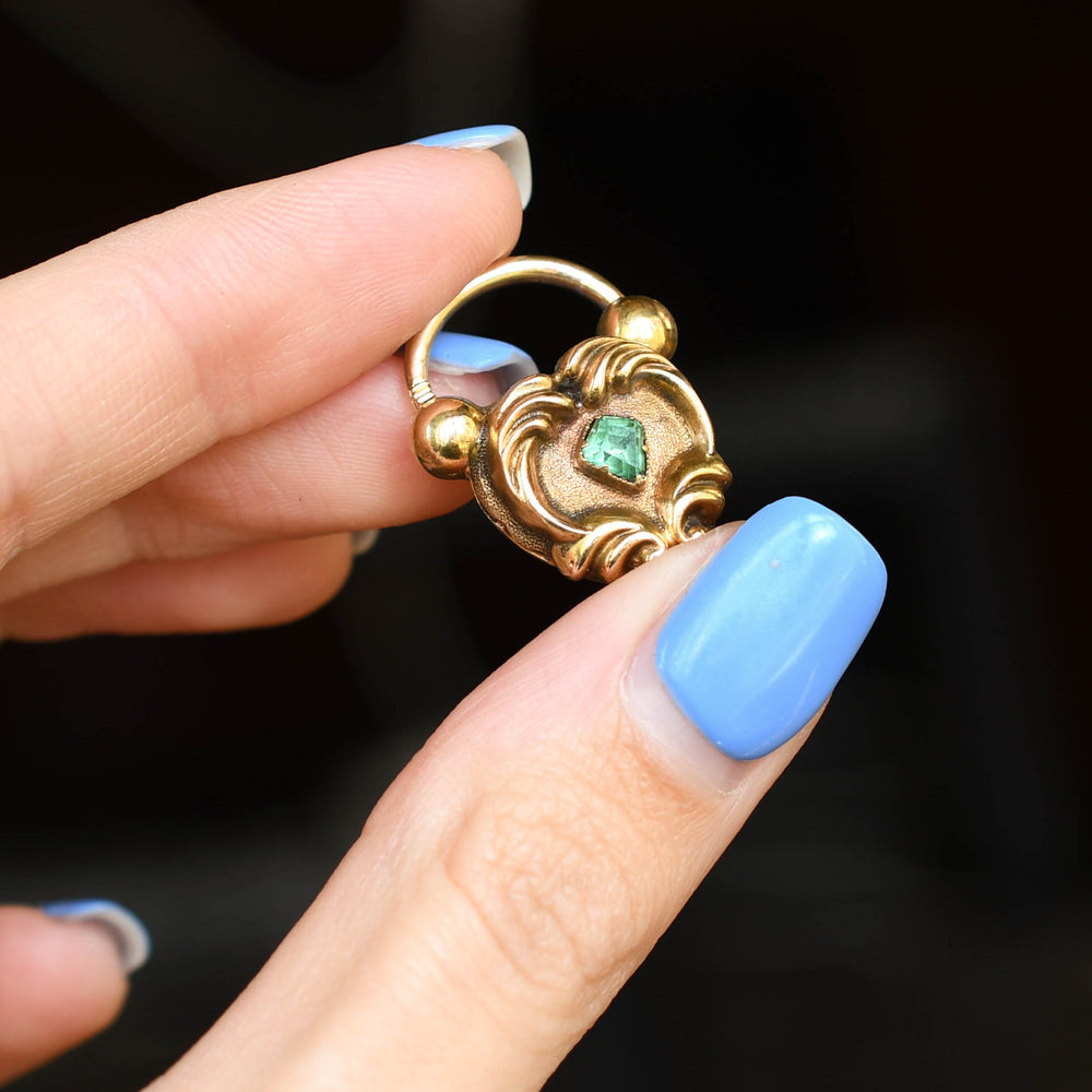 Georgian Emerald 15k Gold Padlock Locket