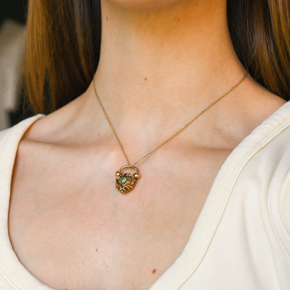 Georgian Emerald 15k Gold Padlock Locket