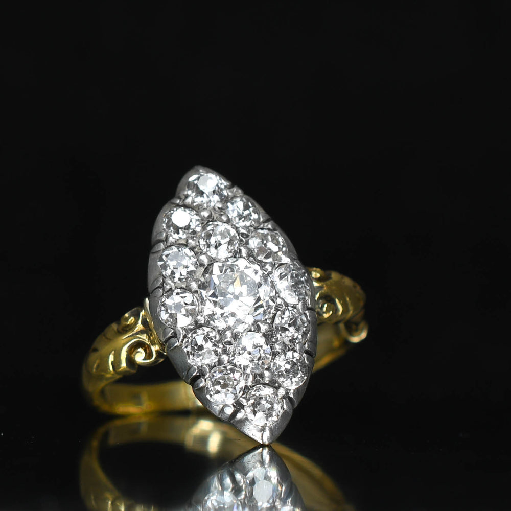 Georgian Diamond Cobblestone Navette Cluster Ring