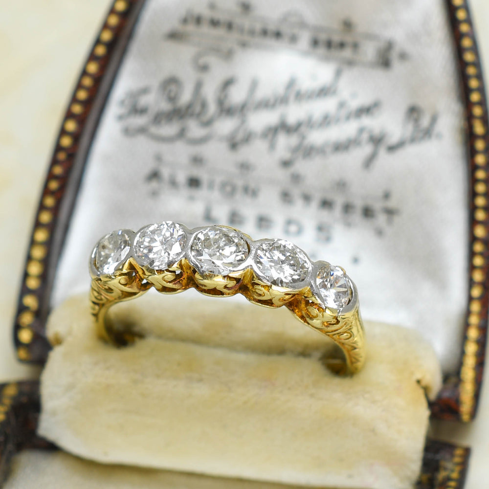 Edwardian Diamond 5-Stone Carved Ring