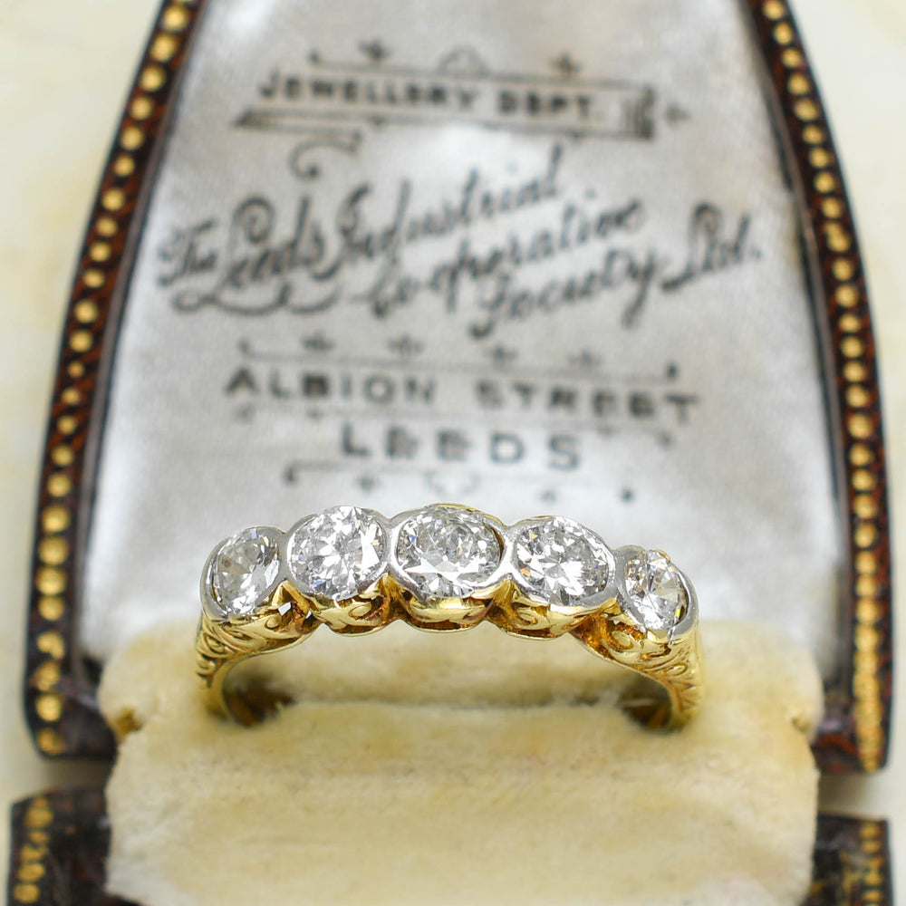 Edwardian Diamond 5-Stone Carved Ring