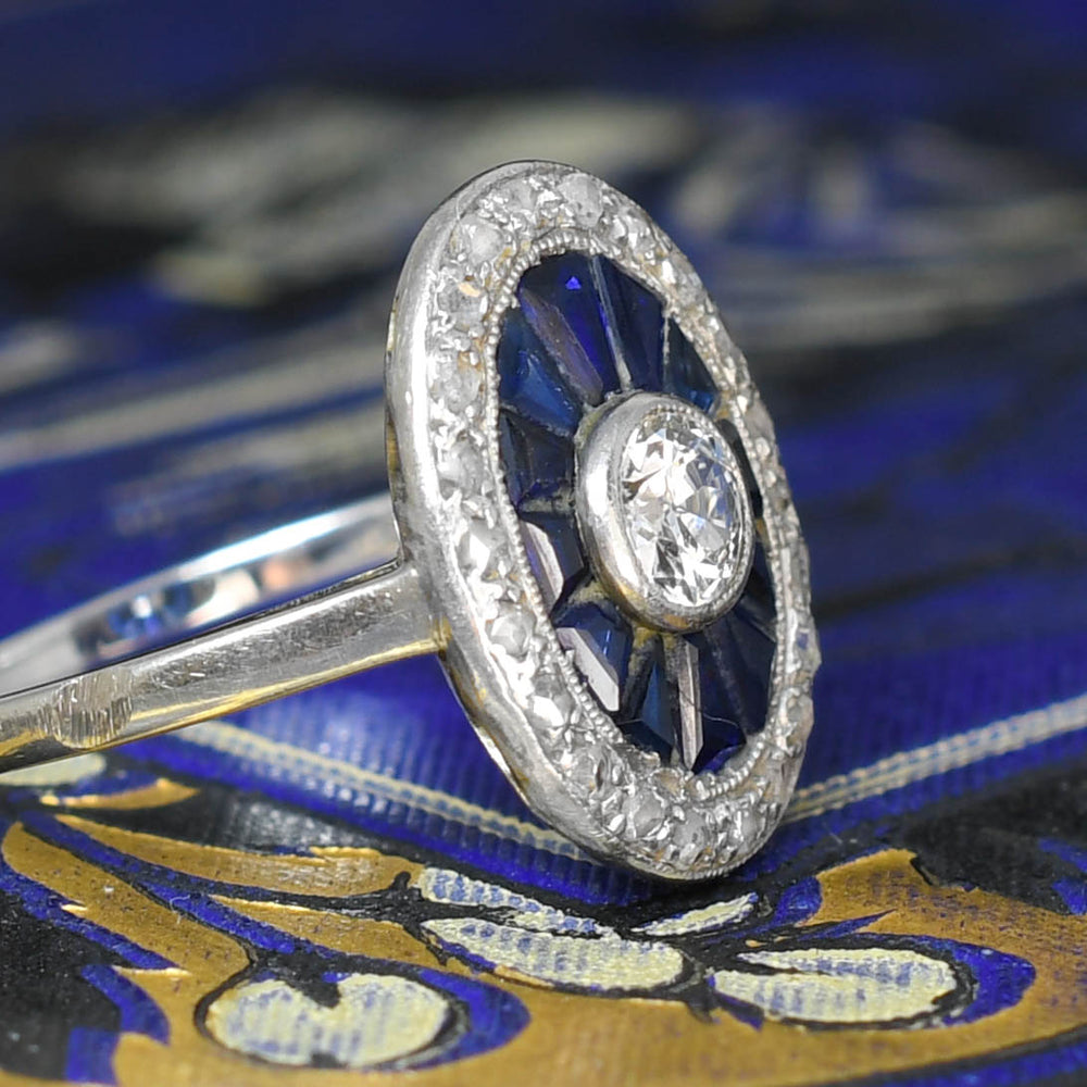Art Deco Sapphire & Diamond Target Cluster Ring