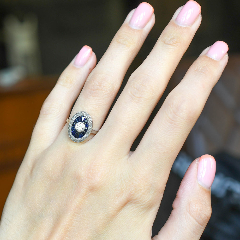 Art Deco Sapphire & Diamond Target Cluster Ring