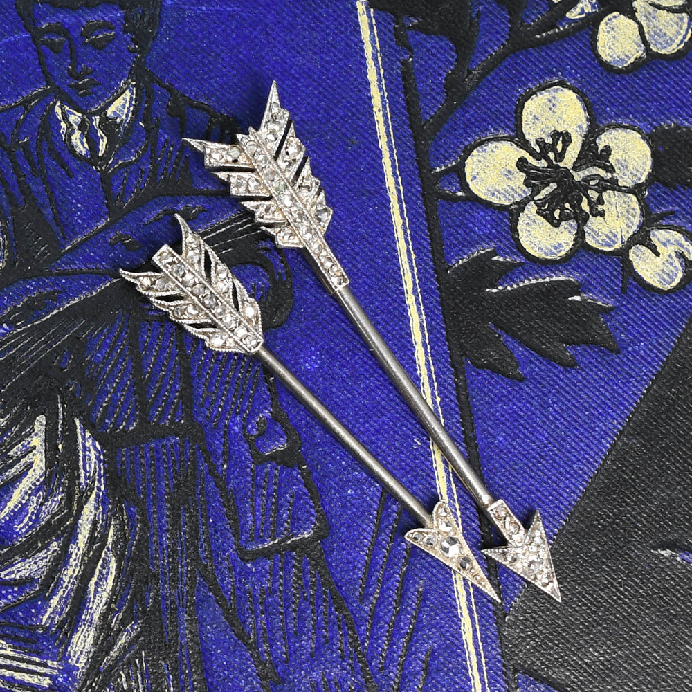 Edwardian Rose Cut Diamond Jabot Pin Pair