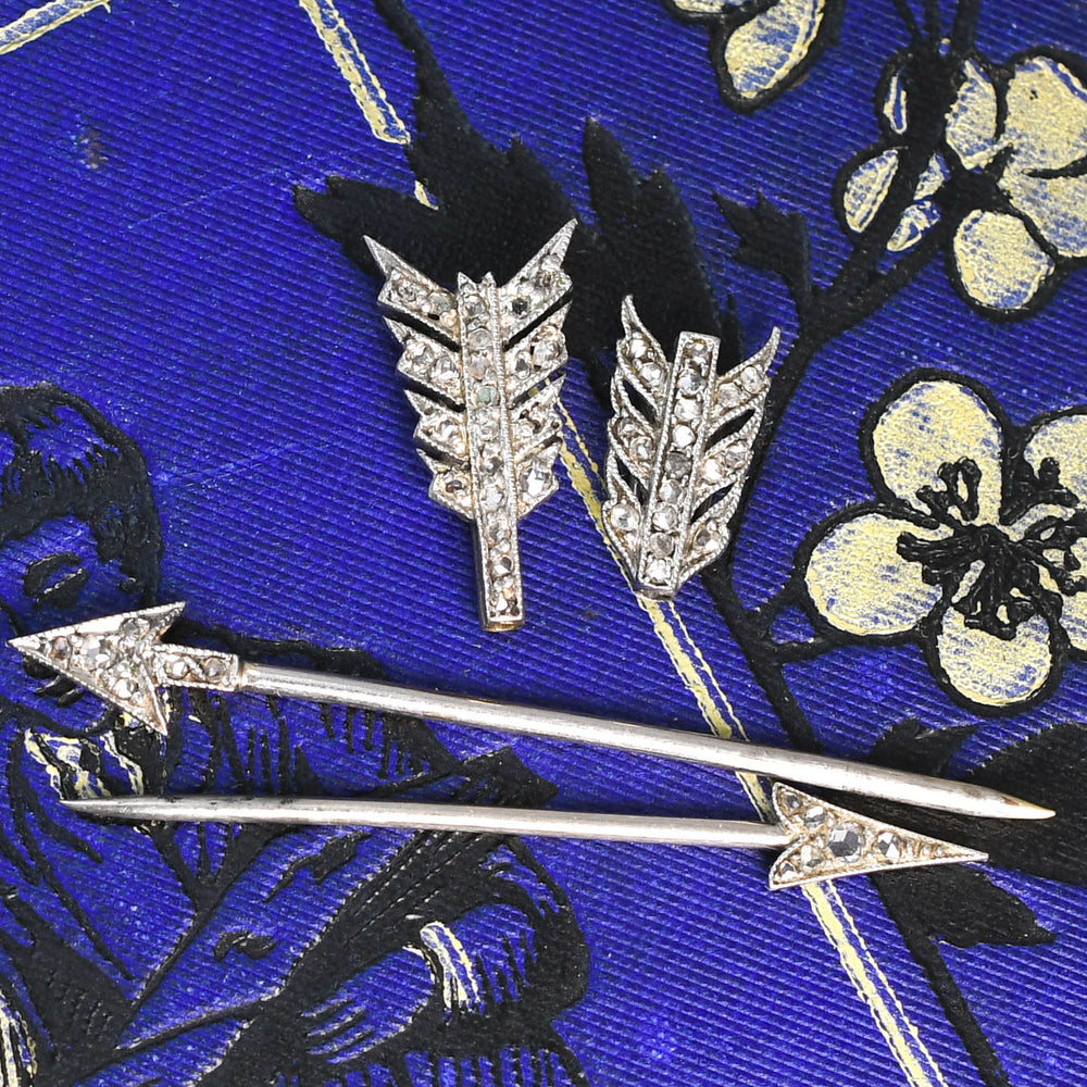 Edwardian Rose Cut Diamond Jabot Pin Pair