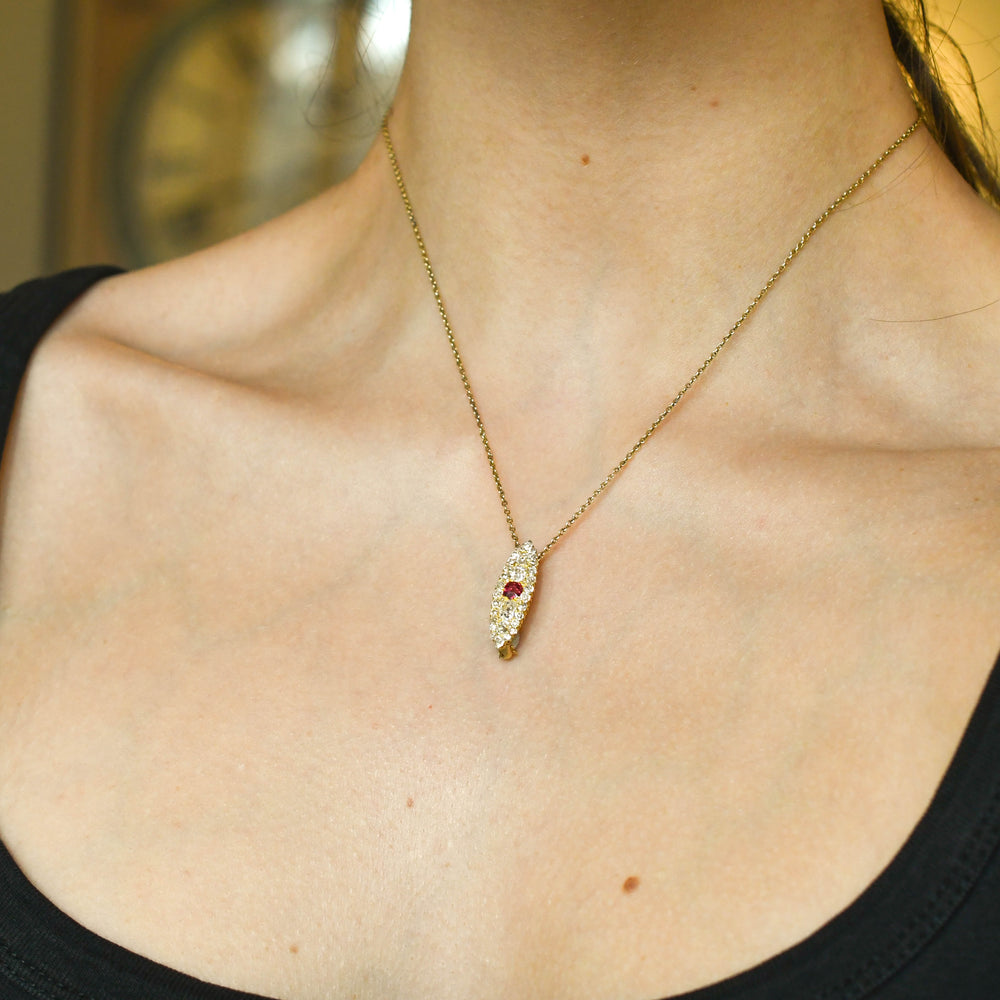 Victorian Ruby & Diamond Cluster Navette Brooch