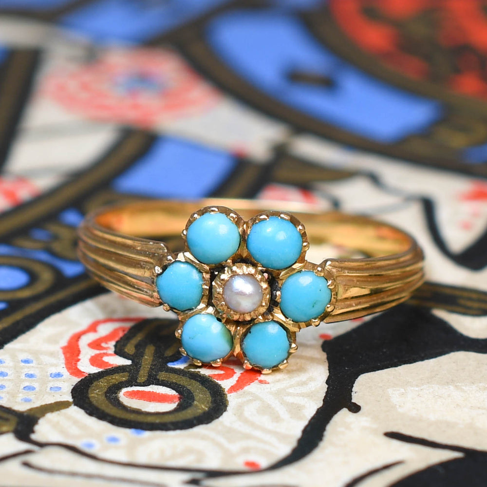 Georgian Turquoise & Pearl Forget-Me-Not Ring