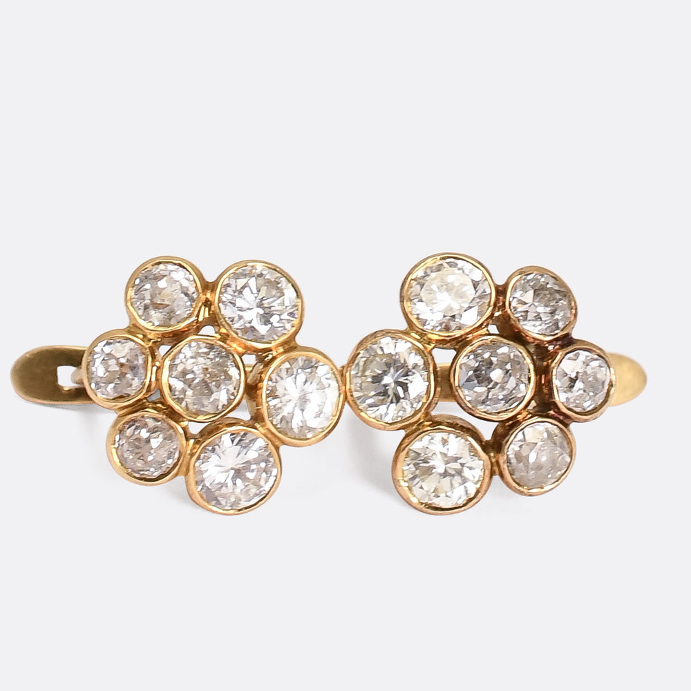 Victorian Transitional Diamond Flower Cluster Earrings