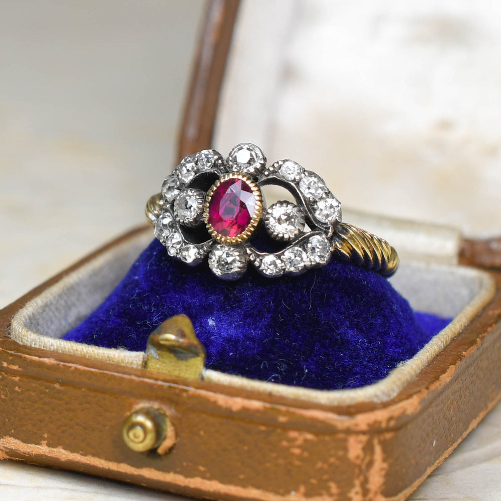 Early Victorian Ruby & Diamond Cluster Ring