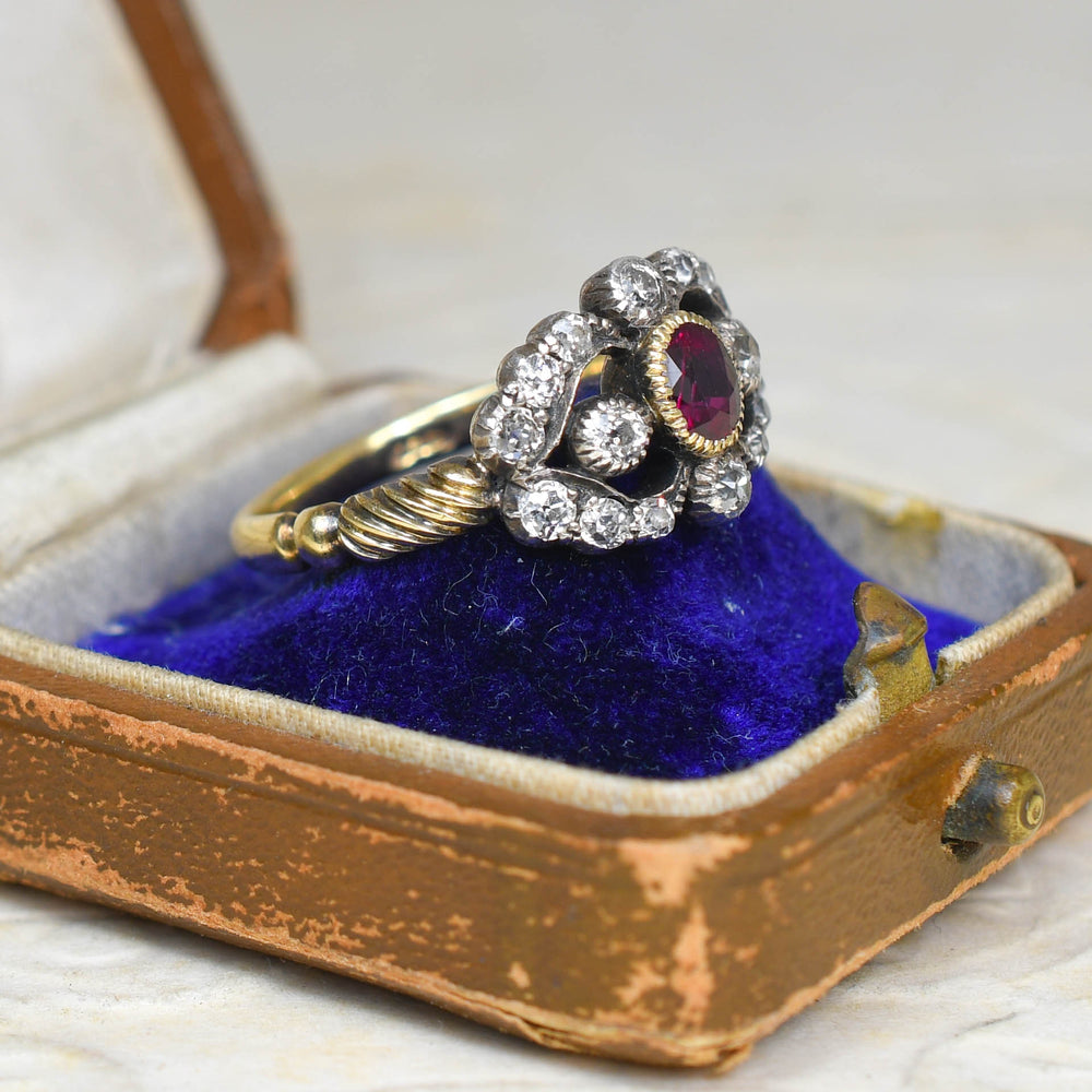 Early Victorian Ruby & Diamond Cluster Ring