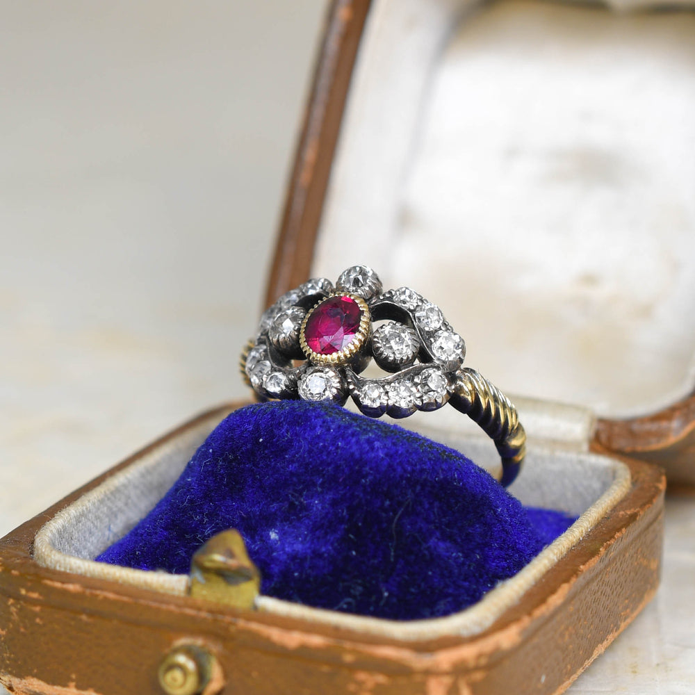 Early Victorian Ruby & Diamond Cluster Ring