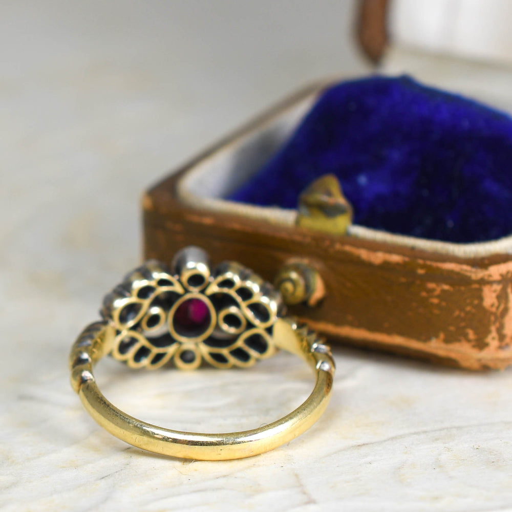 Early Victorian Ruby & Diamond Cluster Ring