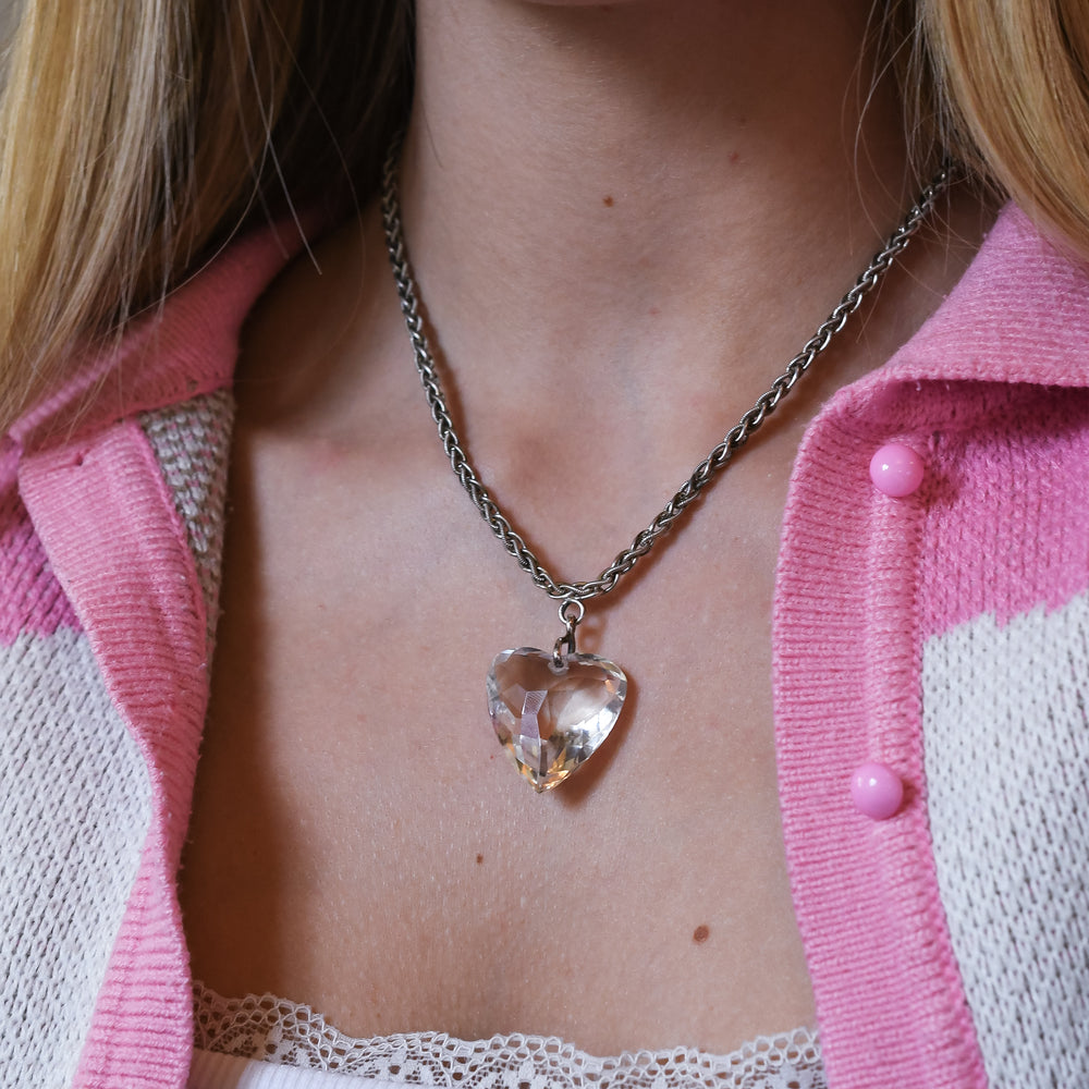 Georgian Rock Crystal Heart & Silver Chain