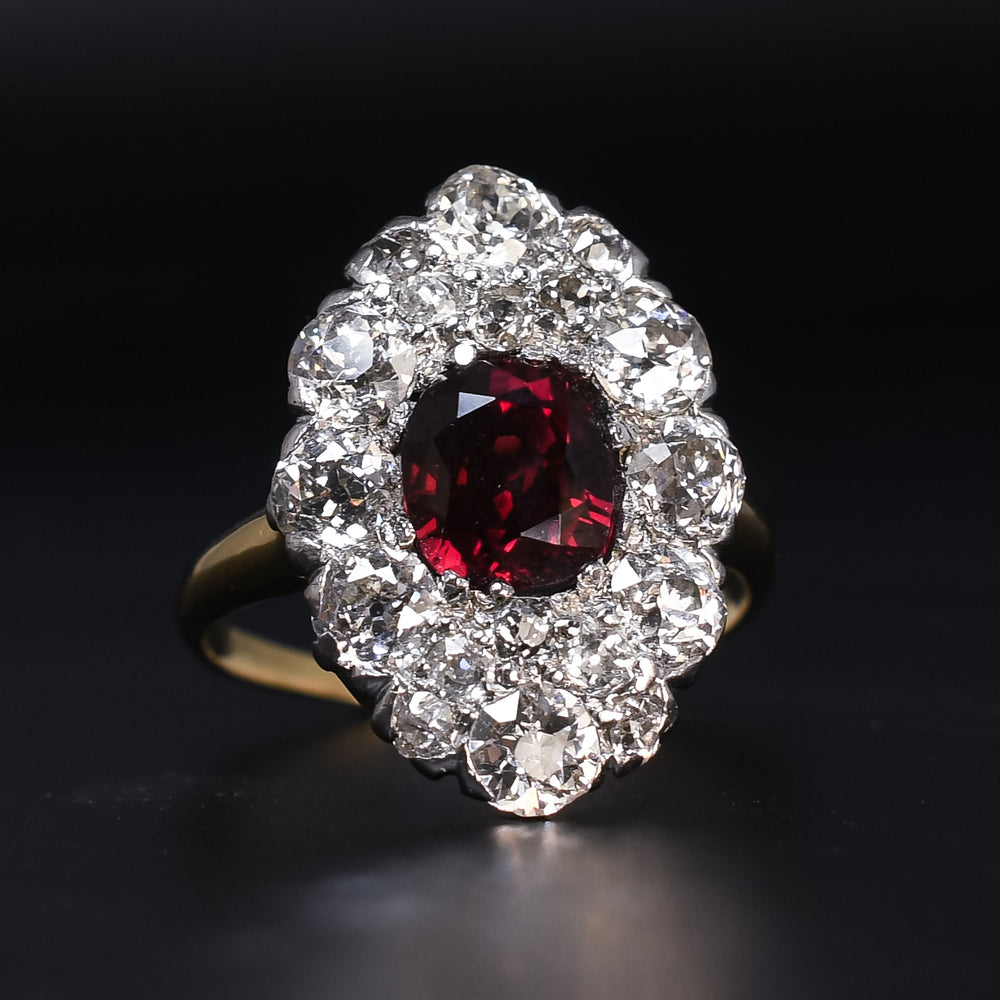 Victorian Ruby & Diamond Oval Cluster Ring
